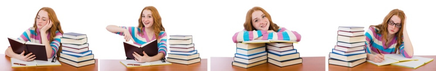 Young student with books isolated on white