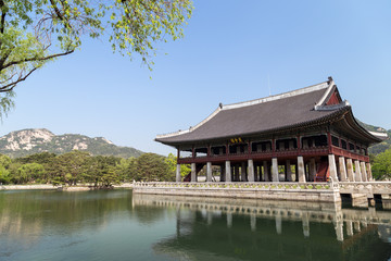 Gyeonghoeru Pavilion (Royal Banquet Hall) at the Gyeongbokgung Palace, the main royal palace of the Joseon dynasty, in Seoul, South Korea.