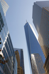 Fototapeta na wymiar Center New York City Scyscrapers Financial district cityscape