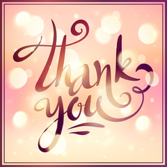 Hand drawn vector Thank You sign on pink bokeh background