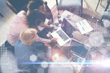 Global Strategy Analysis Virtual Icon Innovation Graph Interface.Coworkers Making Great Online...