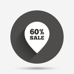 60 percent sale pointer tag sign icon.
