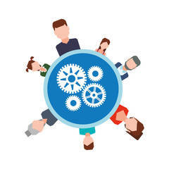 avatar gears teamwork support collaborative cooperation work icon set. Colorful design. Vector illustration