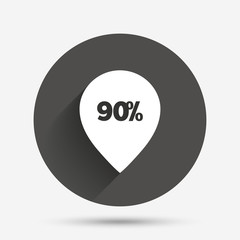 90 percent sale pointer tag sign icon.