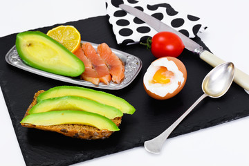 Boiled Egg with Avocado and Salmon