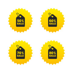 Sale price tag icons. Discount symbols.