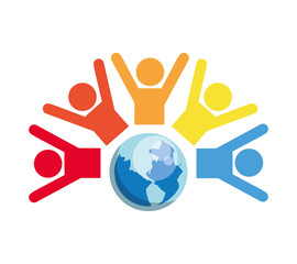 pictogram planet teamwork support collaborative cooperation work icon set. Colorful design. Vector illustration