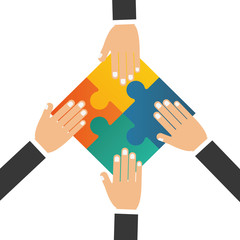 puzzle hand teamwork support collaborative cooperation work icon set. Colorful design. Vector illustration