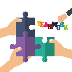 puzzle hand teamwork support collaborative cooperation work icon set. Colorful design. Vector illustration