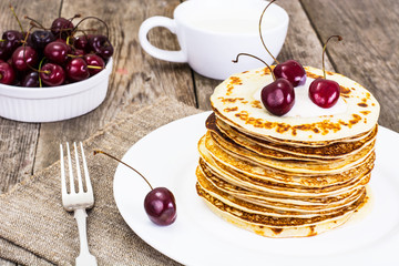 Tasty Pancakes with Cherry Stack