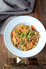 Quinoa with Stir-Fry Vegetables and Chicken, top view