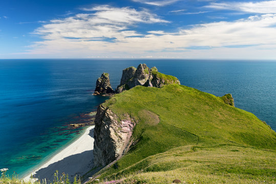 Russia Far East Region Sea of Japan. Cape by name Four cliff Russia Primorsky Krai.