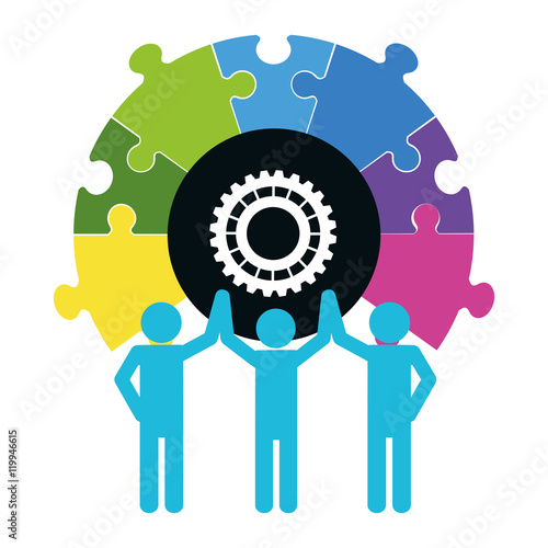 "pictogram puzzle gear teamwork support collaborative ...