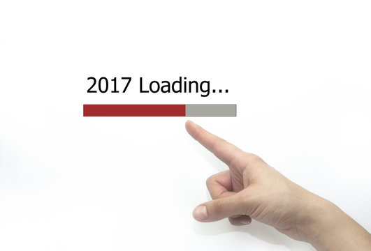 2017 loading Progress bar design with hand, isolated on white