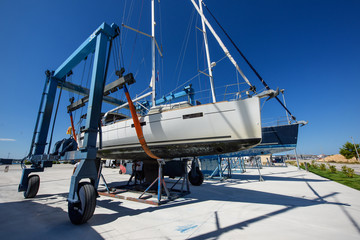 Sailboat in dry dock