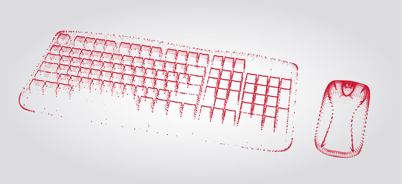 Vector illustration of the keyboard and mouse arranged from dots, art for web and print design appealing for computer theme.