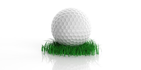 Golf ball and grass on white background. 3d illustration