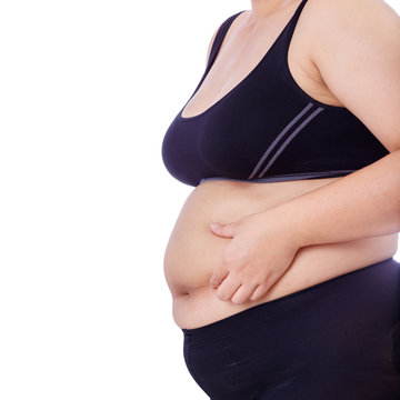 Abdominal Surface Of Fat Woman On White Background