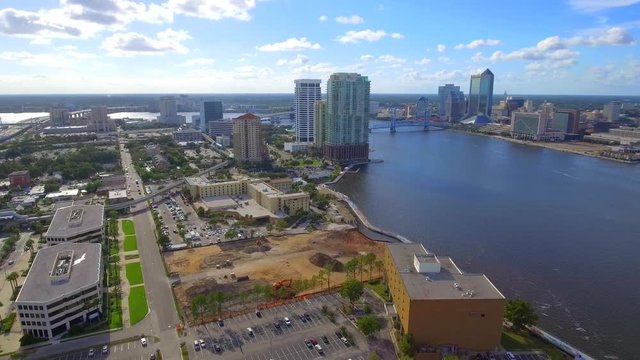 Aerial drone footage of Downtown Jacksonville Florida
