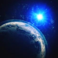 Photo sur Plexiglas Pleine Lune arbre Blue planet in the deep space, abstract education and science ba