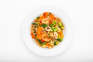 Spaghetti with spicy seafood