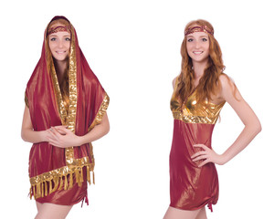 Woman in eastern costume isolated on white