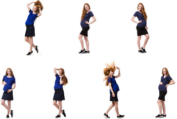 Pregnant woman in composite image isolated on white