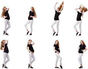 Pregnant woman in composite image isolated on white