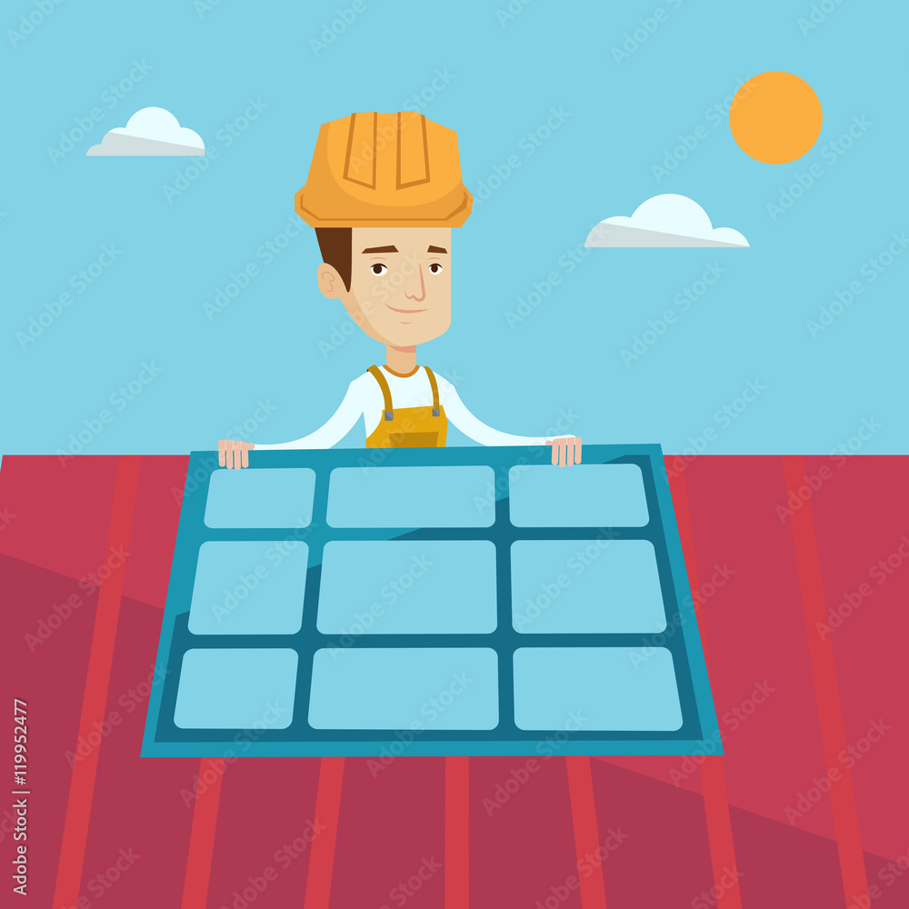Poster constructor installing solar panel.