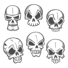 Artistic skeleton skulls sketches icons