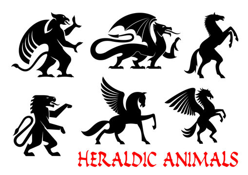 Heraldic mythical animals emblems