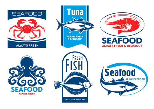 Seafood restaurant and product icons