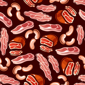 Meat, sausages, bacon seamless background