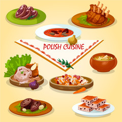 Polish cuisine rustic dinner with dessert icon
