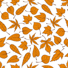 Orange autumn leaves seamless pattern background