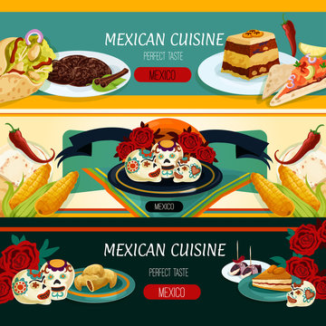 Mexican cuisine menu banners with authentic food