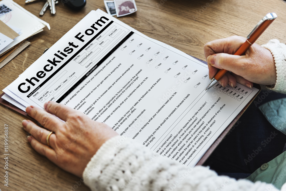 Poster checklist form document data information contract concept
