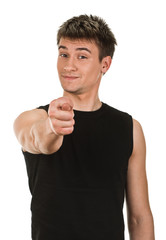 smiling man shows the fig
