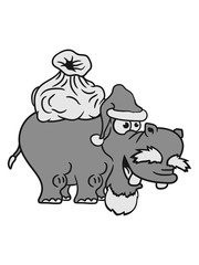 gifts Christmas Santa Claus santa claus hat sack winter nicholas comic cartoon sweet little cute child happy hippo