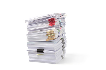 Stack of business papers isolated on white background