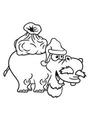 gifts Christmas Santa Claus santa claus hat sack winter nicholas comic cartoon sweet little cute child happy hippo