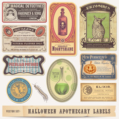 Obraz premium collection of funny vintage halloween apothecary labels - vector designs