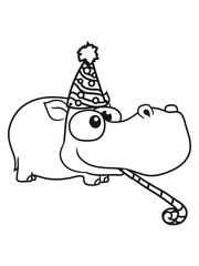 birthday celebrate party hat Tröte gift comic cartoon design sweet little cute baby hippo happy child