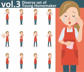 Diverse set of yong homemaker on white background vol.3
