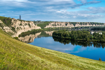 Fototapeta na wymiar chalk cliffs on the river Belaya