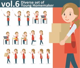 Diverse set of yong homemaker on white background vol.1
