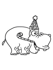 birthday celebrate party hat happy birthday joke funny comic cartoon design sweet little cute baby hippo happy child