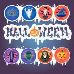 Happy Halloween Holiday Banner Monsters Collection