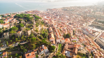 Fototapeta premium Castle of Saint George and Tagus river Lisbon view from above