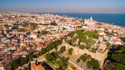 Fototapeta premium Castle of Saint George and Tagus river Lisbon view from above